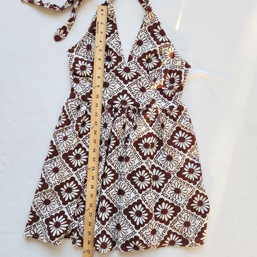 Urban Outfitters Brown White Floral Halter Mini Dress Summer Beach Festival Cute - Picture 10 of 10